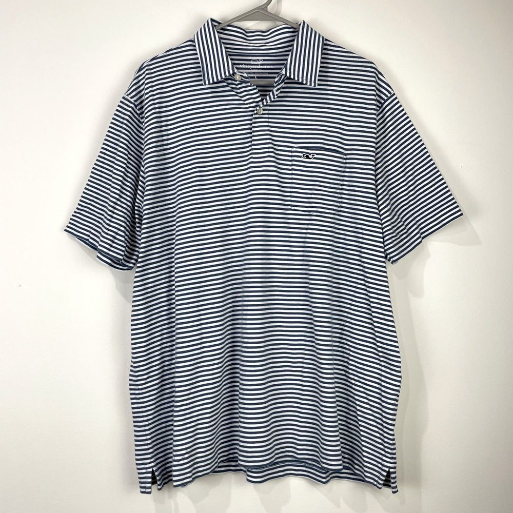 Vineyard Vines Men’s Size L Polo Striped Classic Fit Pima Cotton Golf Blue White